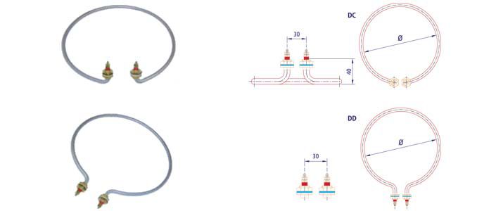 Resistência elétrica tubular por imersão modelo DC e DD